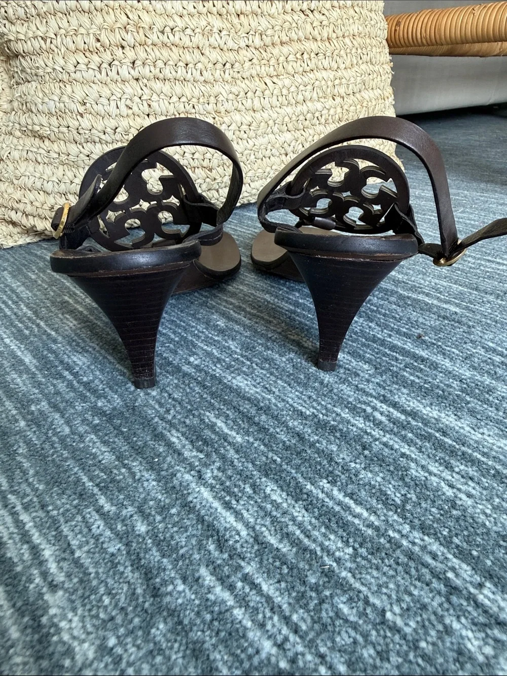 Tory Burch Dark Brown Miller Cutout Logo Thong Sandals. NO BOX